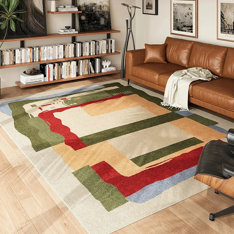 Living Room Carpet Comfort Loop Plush Carpets Stain-resistant Wear-resistant Floor Mat Large Size Blue Plaid Home Decoration Rug