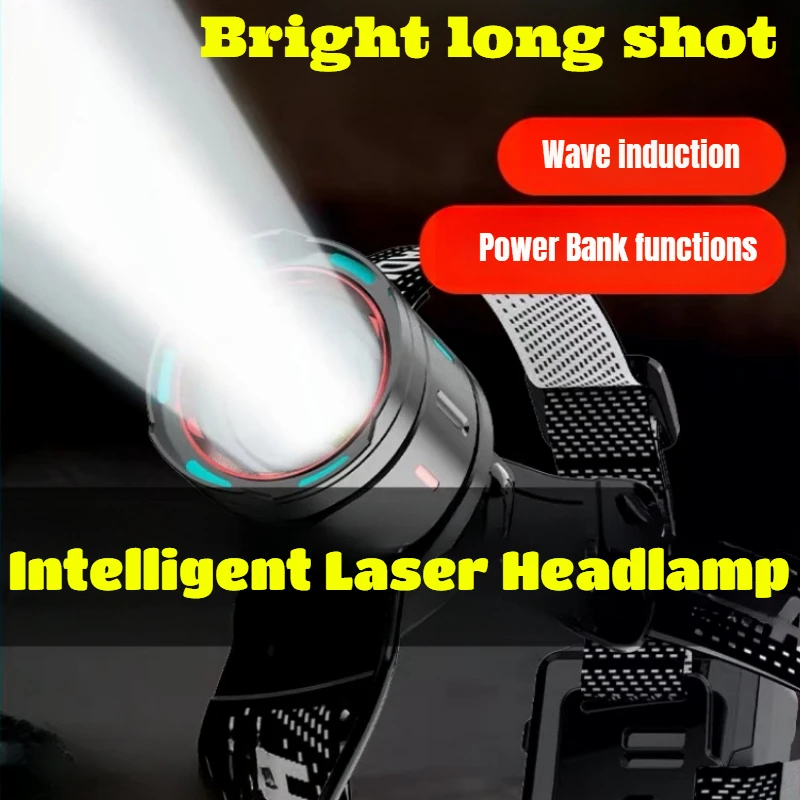 Super Bright LED Headlamp with XHP90 Lamp Beads Waterproof Headlight Power Display Suitable Exploration Hunting Fishing