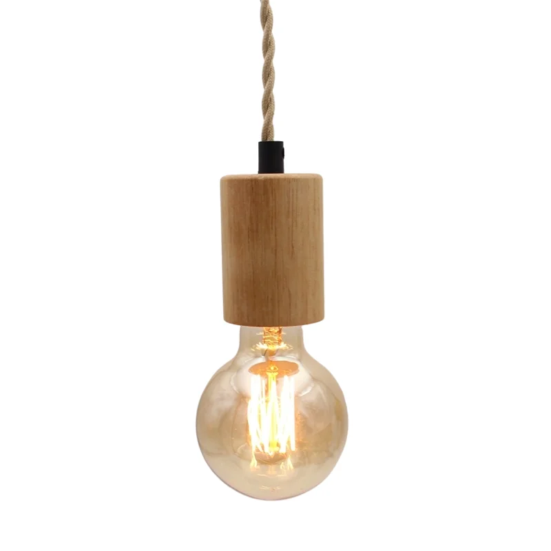 Modern Wood Hanging Lamp with Vintage Fabric Cord EU Plug Switch E27 Wooden Lamp Holder for Bedroom Home Decoration