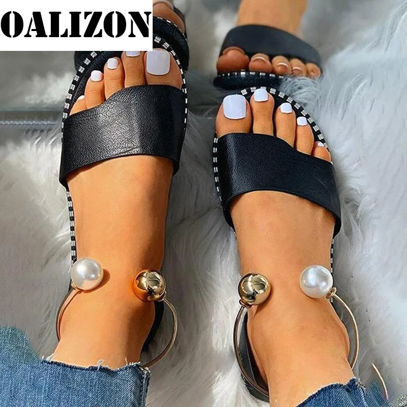 2023 Nieuwe Zomer Vrouwen Kralen Parelmoer Sandalen Slippers Schoenen Dames Flats Sandalen Flip Flop Casual Flat Slingback Sandalen Schoenen