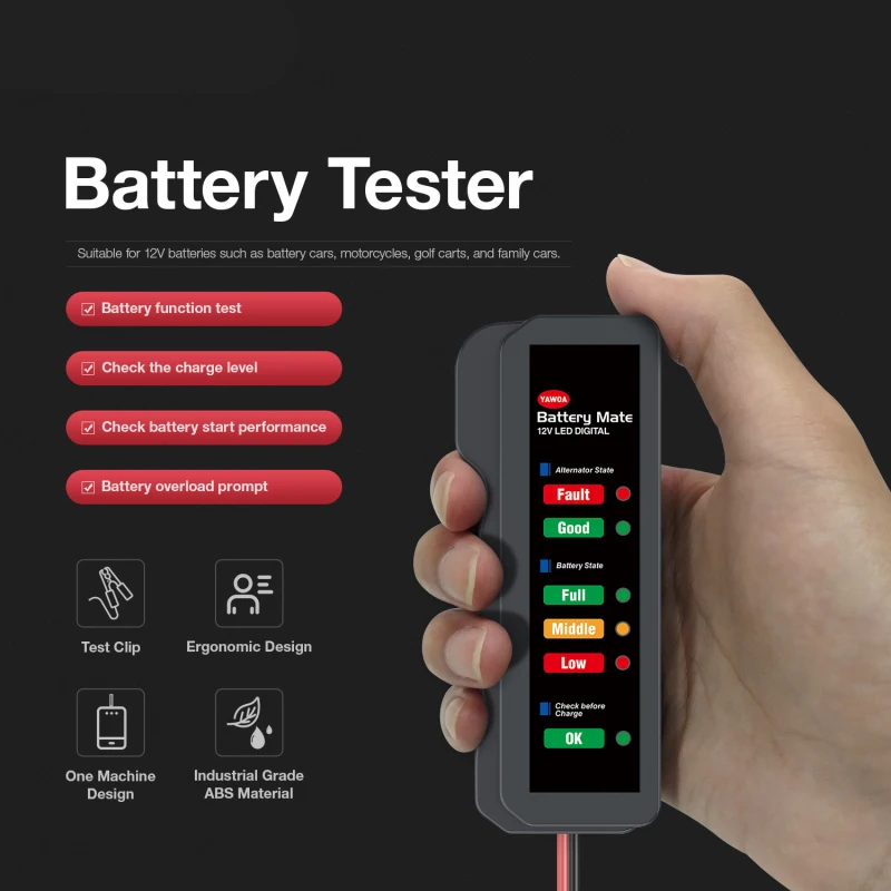 Mini 12V Car Battery Tester Digital Alternator Tester 6LED Lights Detect Display Car Tool Auto Battery Tester For Car Motorcycle