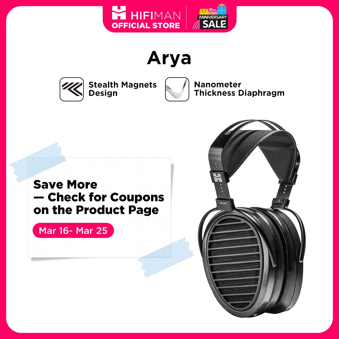 HIFIMAN Arya Full-Size Over Ear Planar Magnetic Audiophile Adjustable Headphone Stealth Magnets Version