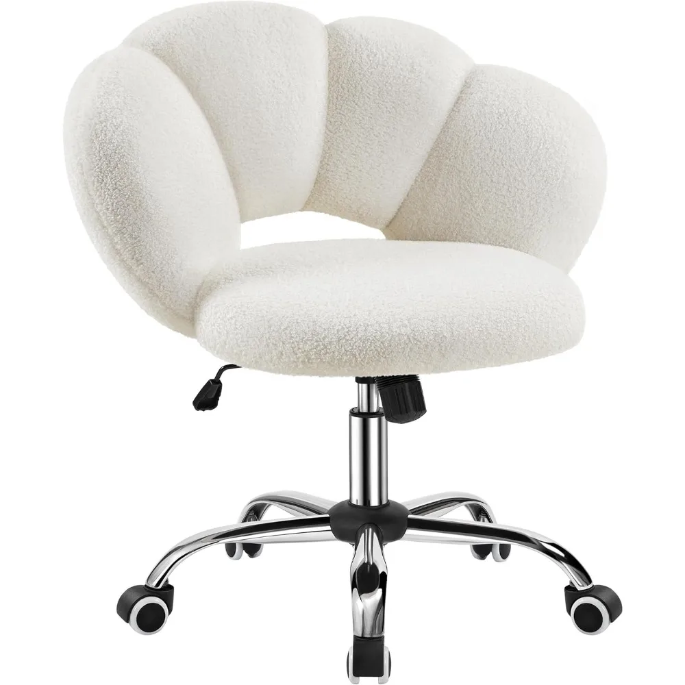 

Boucle Upholstered Desk Chair Cloud-Shaped Vanity Chair Adjustable Home Office Chairs Computer Chairs with Rolling Wheels