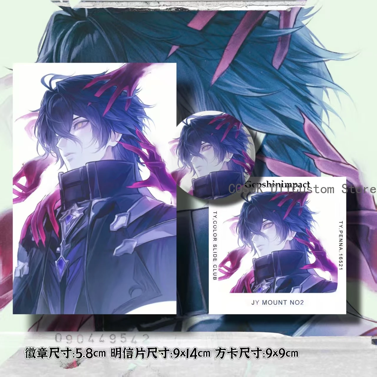 

Kyryll Chudomirovich Flins Game Genshin Impact 3pcs Set Badge Pins Postcard Square Card Pendant Fans Collection Gift