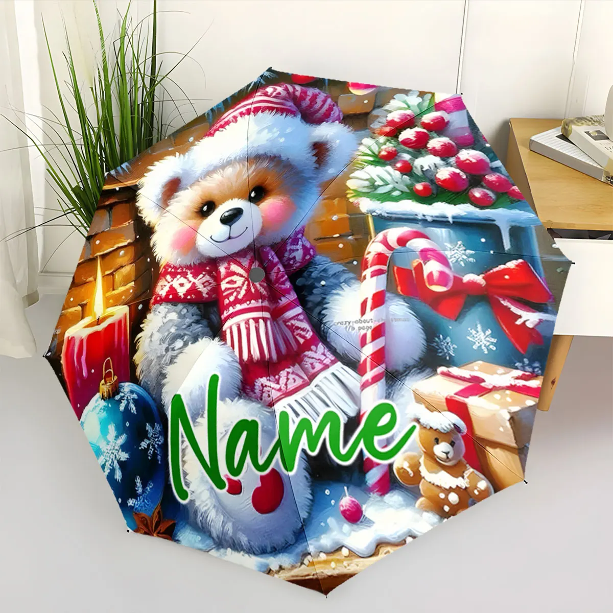 Custom Name Festive umbrella decor with holiday-themed designs Print 8 Iron Ribs Folding Umbrella, Auto-Open Fashion Sunshade