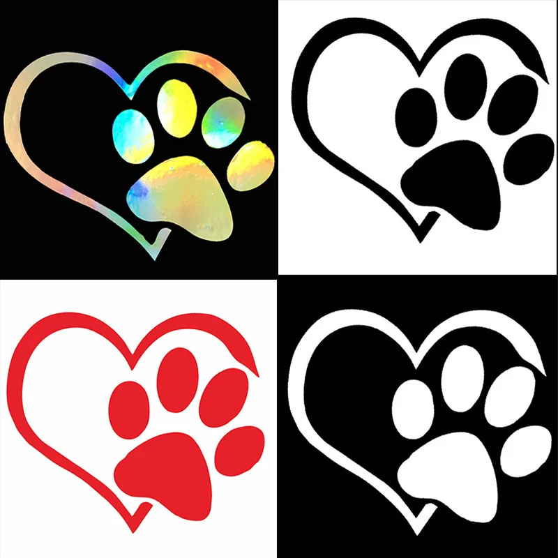 

Car Sticker Vinyl 11x9.3CM Love The Dog Paw Print Funny Sticker Decal Reflective Laser Motorcycle Car Styling 3D Stickers