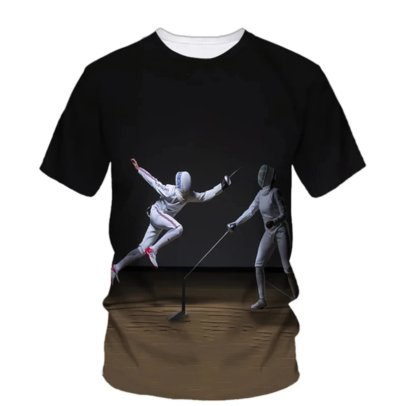 Fashion Men\'s T-shirt Fencing Sports Printing Tee Summer Competitive sports Short Sleeve Comfortable Casual Quick Drying Tops