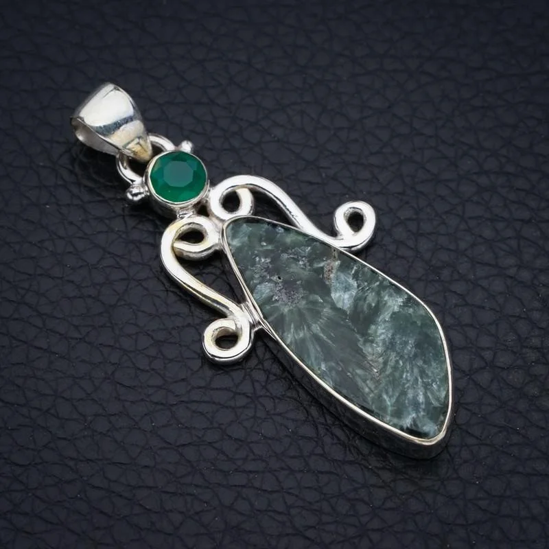 

StarGems Seraphinite Chrysoprase Handmade 925 Sterling Silver Pendant 2" F4302