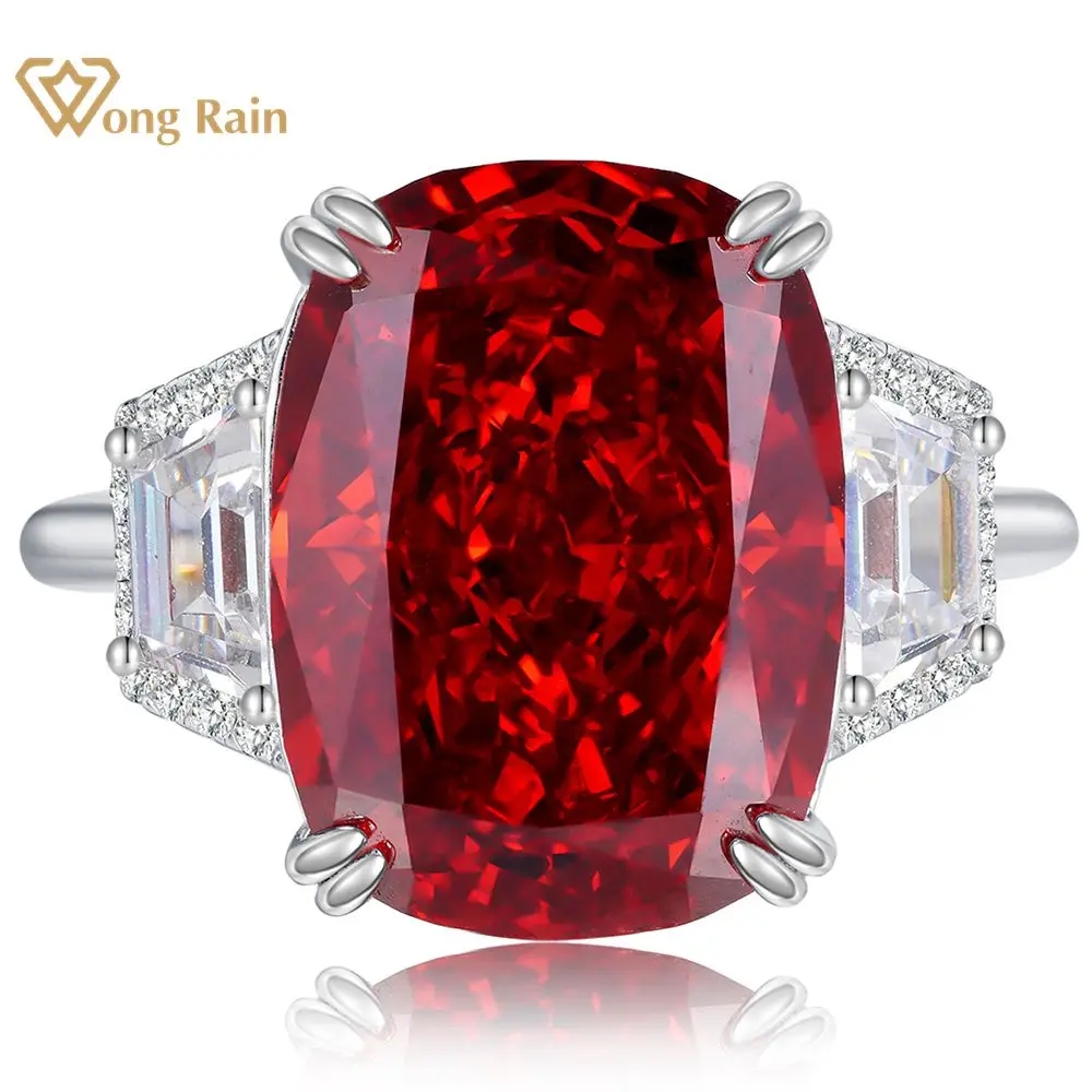 

Wong Rain 100% 925 Sterling Silver 11*15MM Crushed Ice Cut Ruby Gemstone Ring Wedding Engagement Fine Jewelry Anniversary Gifts