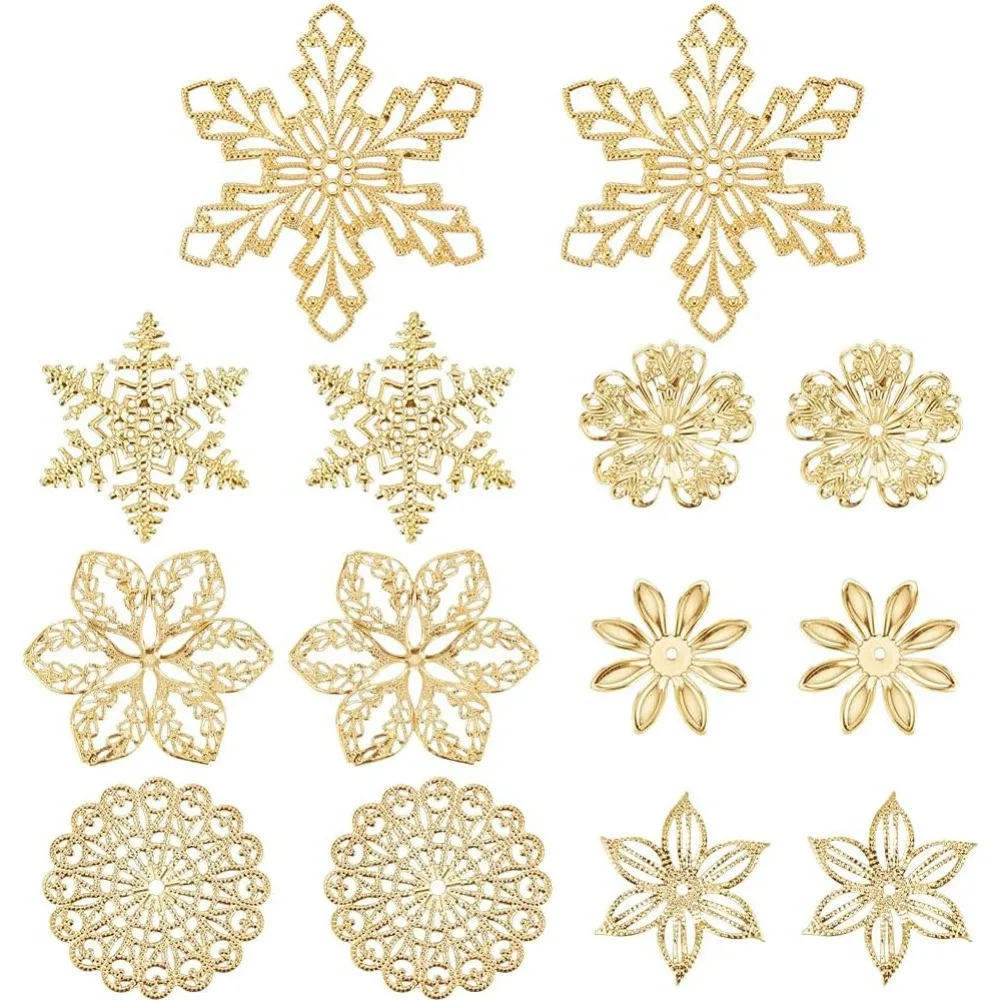 

1 Box 84Pcs Filigree Charms Filigree Findings Gold Filigree Flower Charms Flower Connectors Hollow Chandelier Charm
