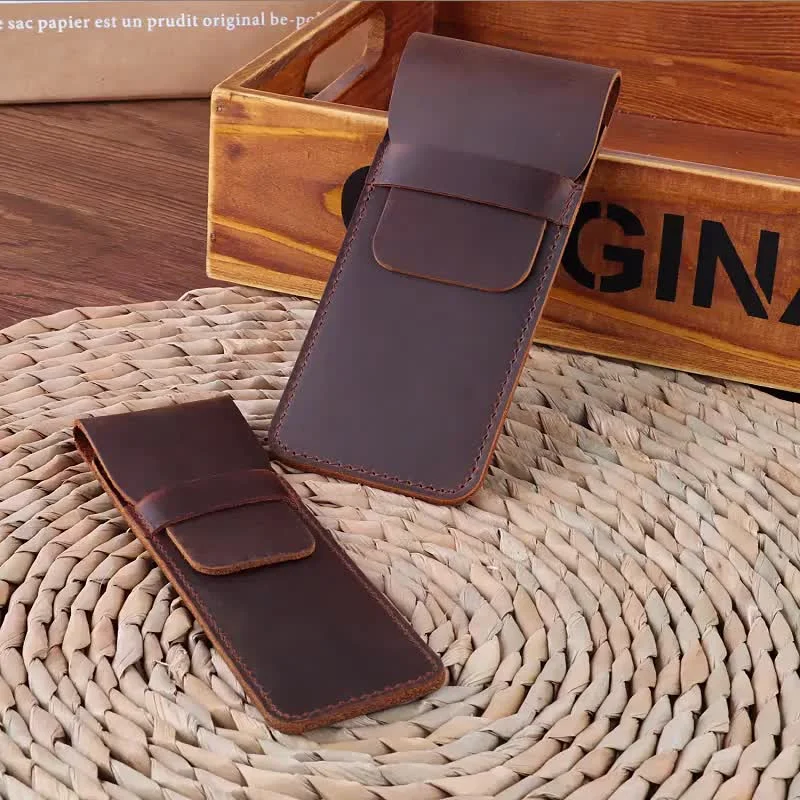 AIGUONIU Quick Shipping Pen Case Holder Genuine Leather Fountain Custom Logo Multi Pens Pouch Pen Protective Sleeve Cover