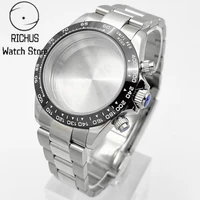 Caja de reloj plateada VK63 de 39mm, correa de reloj de acero inoxidable compatible con movimiento de cuarzo VK63, accesorios para reloj