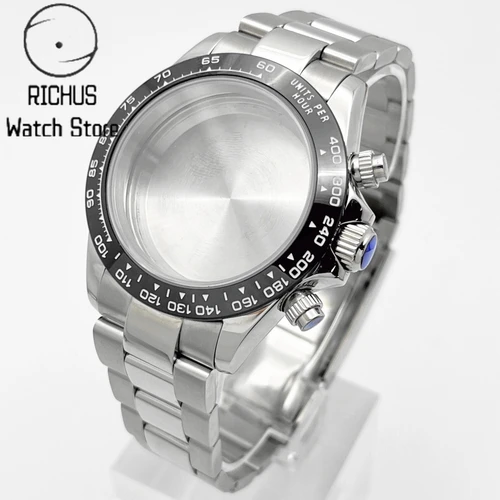 Caja de reloj plateada VK63 de 39mm, correa de reloj de acero inoxidable compatible con movimiento de cuarzo VK63, accesorios para reloj