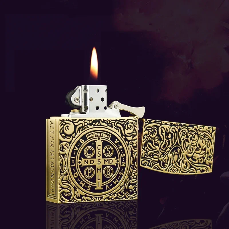 Zorro Brass Kerosene Lighter 1:1 Constantine Collection Deep Carved Pattern Creative Men\'s Smoking Accessories