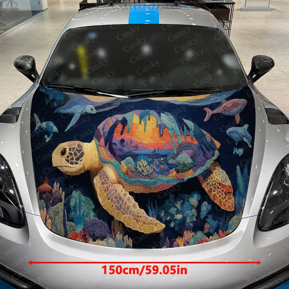 Magical Deep Sea Turtle Car Cover Sticker, Auto Hood Decal, Car Exterior Scratch Resistant Decal, Trendy Gift for Car Lovers, Ey