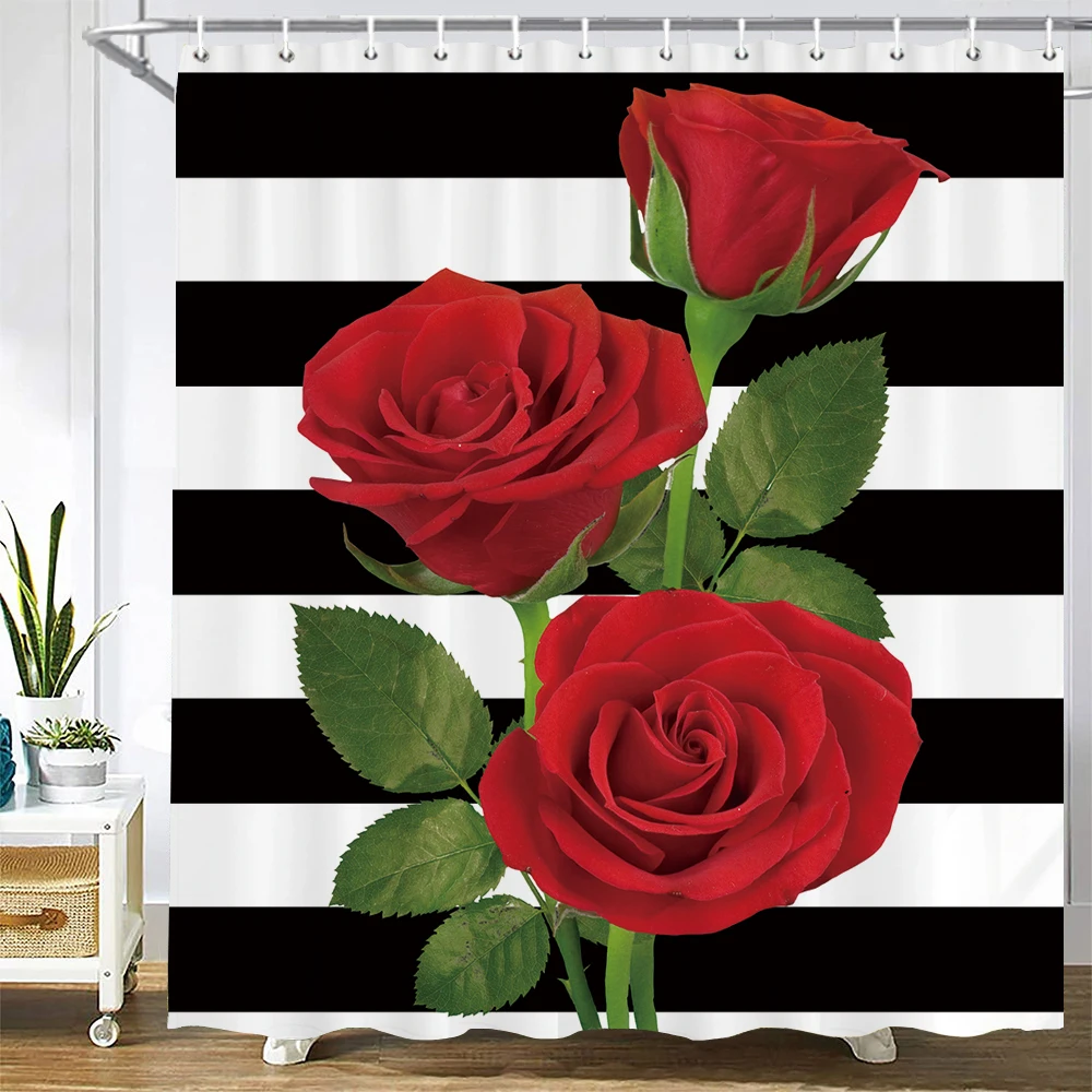 

Red Rose Bath curtain Waterproof Shower Curtains Polyester Flowers Romance Love Bath Screen Printed Curtain for Bathroom Decor