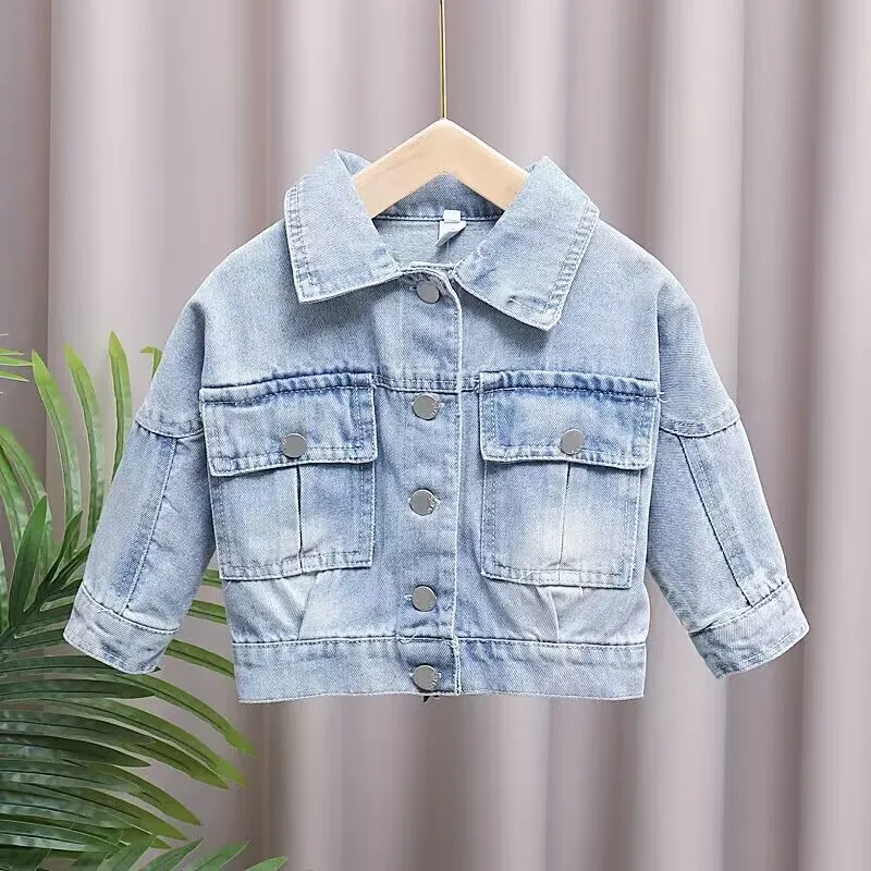 0-6Y Girl Baby Denim Jacket Spring and Autumn Cchildren\'s Casual Outerwear Jacket Fashionable and Stylish Little Girl Coat