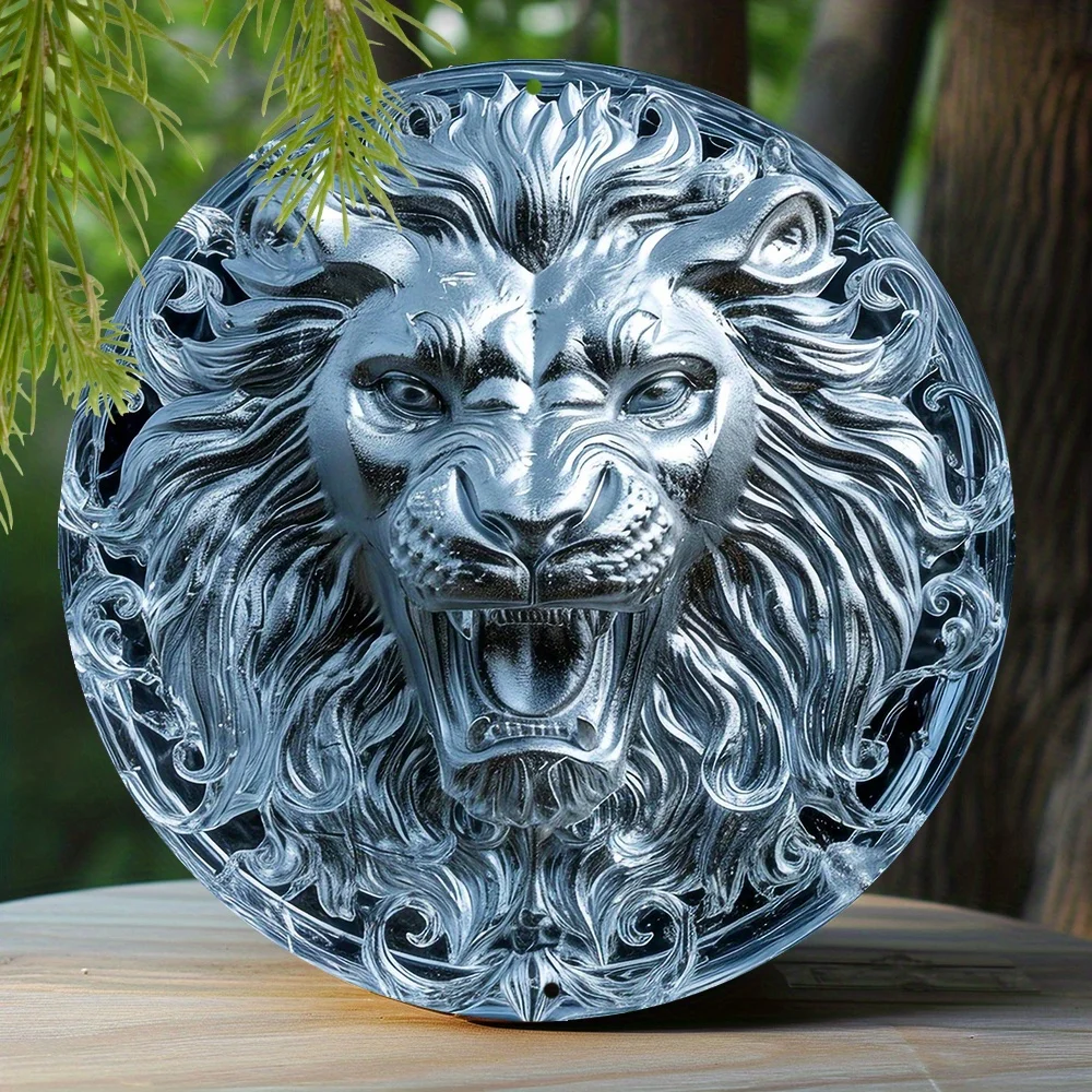 

Spring Aluminum Metal Sign Dormitory Faux Ice Sculpture Window Decoration Round Wreath Sign Decoration Lion Theme Decoration