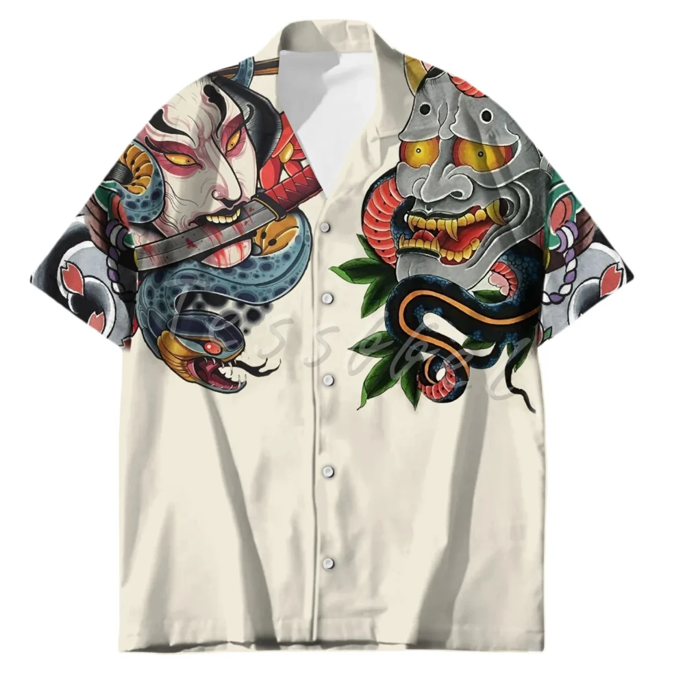 2024 Hawaiian Samurai Culture Shirt For Men's Tattoo Japanese Tessffel 3d Printed Men Fashion Harajuku Casual Oversized Summer