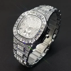 MISSFOX Classic Watches For Men Top Brand Luxury Full Diamond Silver Quartz Watch Fashion High End orologio da uomo in acciaio inossidabile nuovo