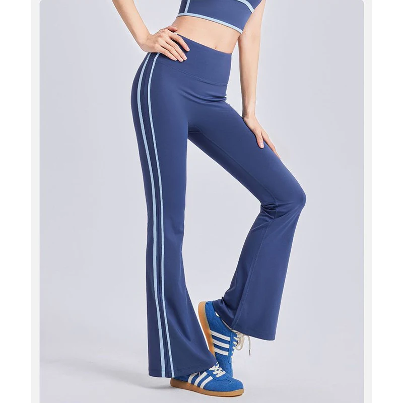 

Новые женские полосатые леггинсы с высокой талией для йоги и фитнеса, с эффектом подтяжки ягодиц, эластичные, расклешенные, с эффектом «второй кожи»