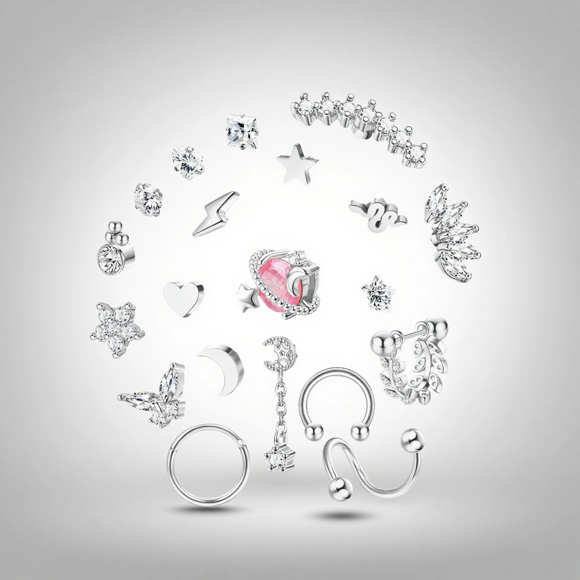 

Florideco 21pcs Cartilage Earring for Women Stainless Steel CZ Stud Hinged Hoop Earrings Spiral Helix Tragus Piercing Jewelry