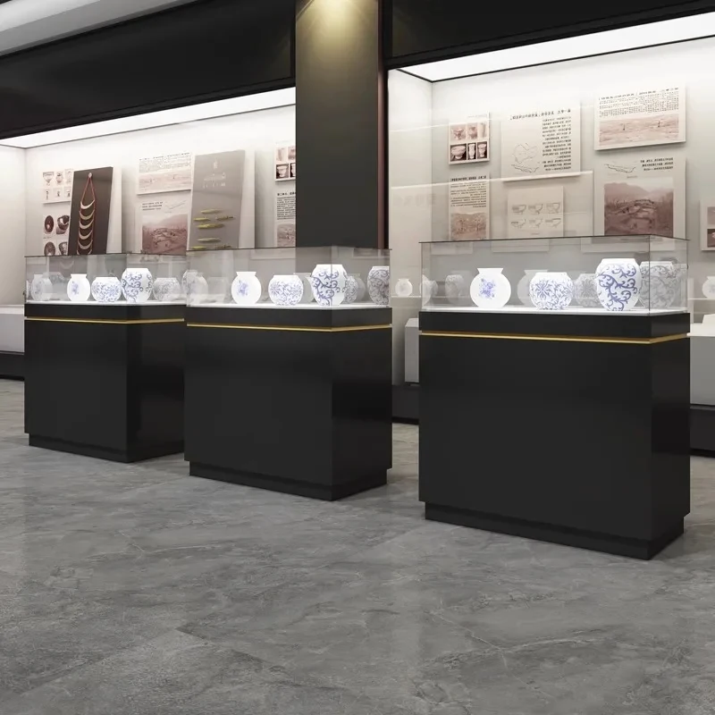 custom.Customizable Company Exhibition Hall Showcase Paint Booth Museum Display Cabinet Jewelry Jade Glass Island Counter Shop D