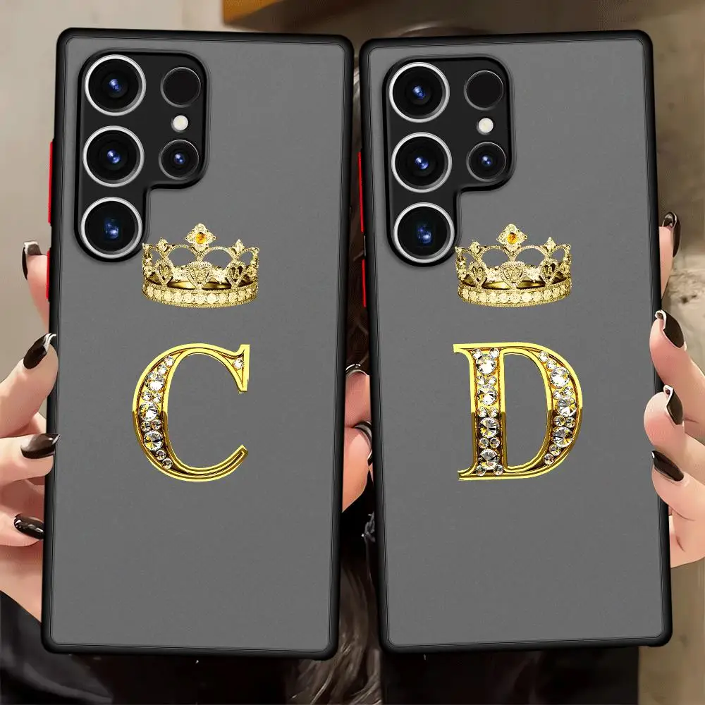 Case for Samsung Galaxy S23 FE Note 20 Ultra 10 S20 S22 S24 Plus S21 S25 Ultra S26 Phone Cover Crown Letters C D