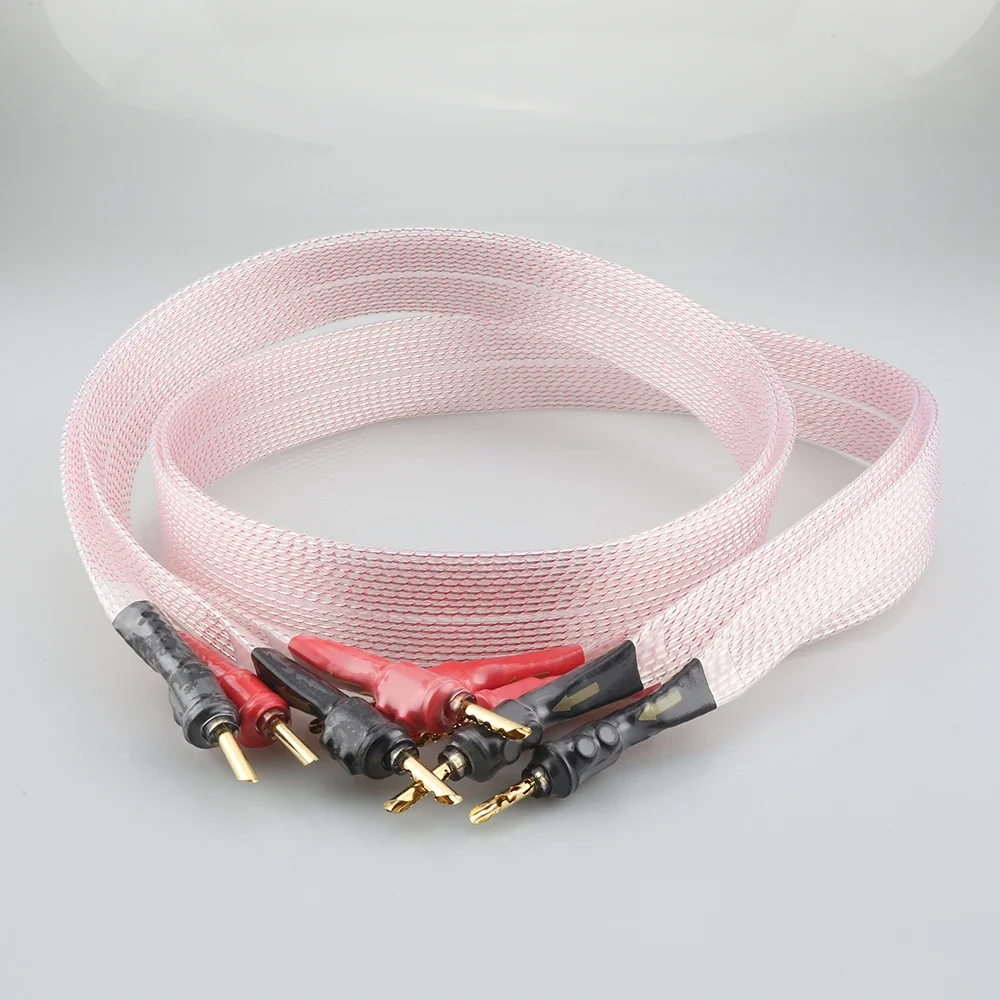 

New FC02AG Silver Plated OFC Flat Speaker cable Flat High end speaker cable With BFA banana Transparent Cover Audio Banana Plug