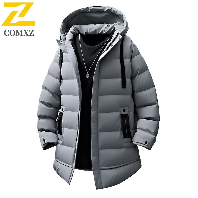 

COMXZ High Quality Quilted Jacket Hooded Mid-Length Snow Lightweight Padded Jackets 2025 Camping Thickened Men Winter Jacket