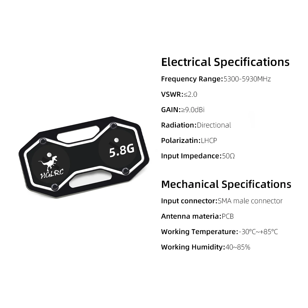 Compact HGLRC V1 5.8G Directional Receiver Antenna, Lightweight 14.1g PCB Antenna for Ground Station & FPV Monitor