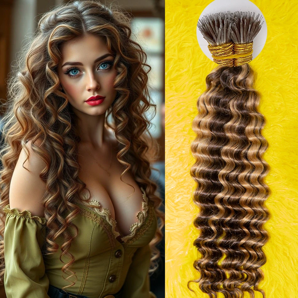 

Nano Rings Deep Wave Curly Hair Extension Boho Braids 100%Human Vietnamese Hair 613 Micro Loop Tip Braiding Bundles Nano Bead