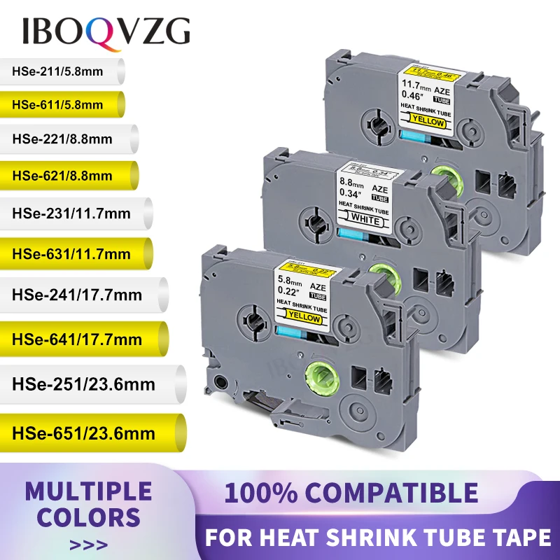 IBOQVZG for HSe-211 Hse-231 Heat Shrink Tube Label Tape Label Maker Compatible Brother HS221 HSe211 HSe Heat Shrink Tube Cabel