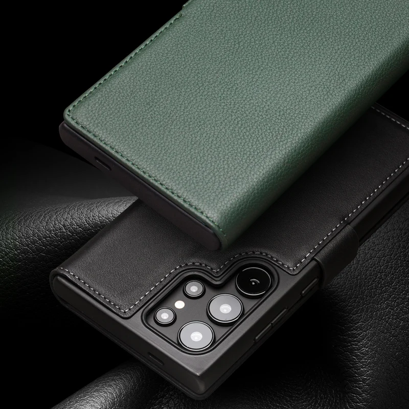 QIALINO Genuine Leather Phone Case for Samsung S24+ Plus 5G Business Style Fashion Luxury with Card Slots Cover for S24 Ultra 5G