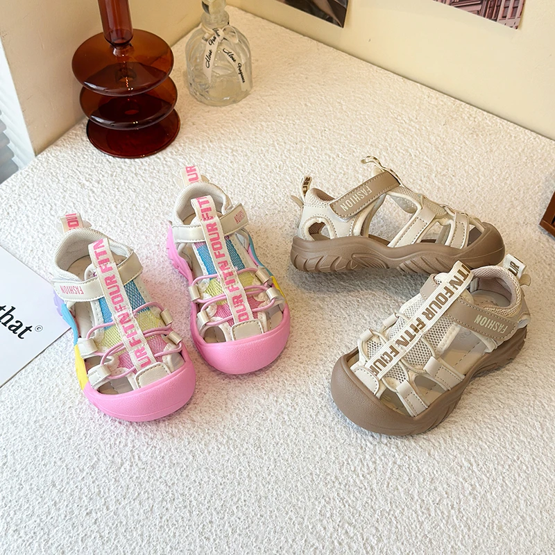 

Children Princess Shoes Toes Capped Hollowed-out Kids Casual Sandals Breathable 2025 Summer New Girls Beach Shoes Soft Bottom