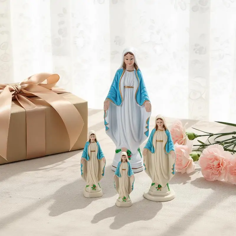 Plastic Blue Handmade Mary Statue Christmas Home Decoration Gift Detailed Tabletop Ornament