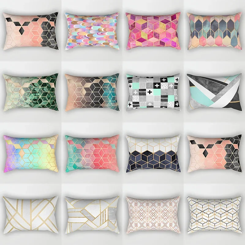 30x50cm Marble Geometric Pillow Cases Rainbow Patchwork Square Cushion Cover Sofa Bedroom Living Room Pillowcase Home Decoration