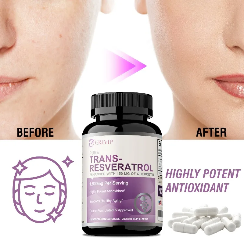 

Resveratrol 1500mg, Trans-Resveratrol Antioxidant Supplement with, Helps To Support Digestive Health & Immune System