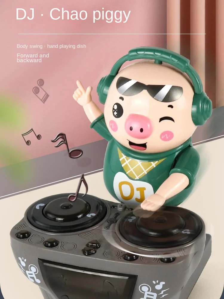 Little Kid Playing Dish Dj Trendy Piggy Music Light Walking Boy Children Rechargeable