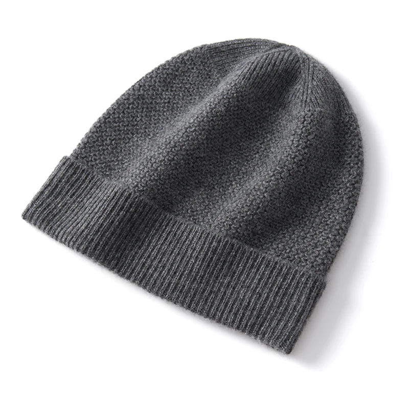 Winter New Men\'s Hats 100% Cashmere Knitted Headgears Soft Warm Casual Thick Man Cap 3Colors High Quality Skullies Men Solid Hat