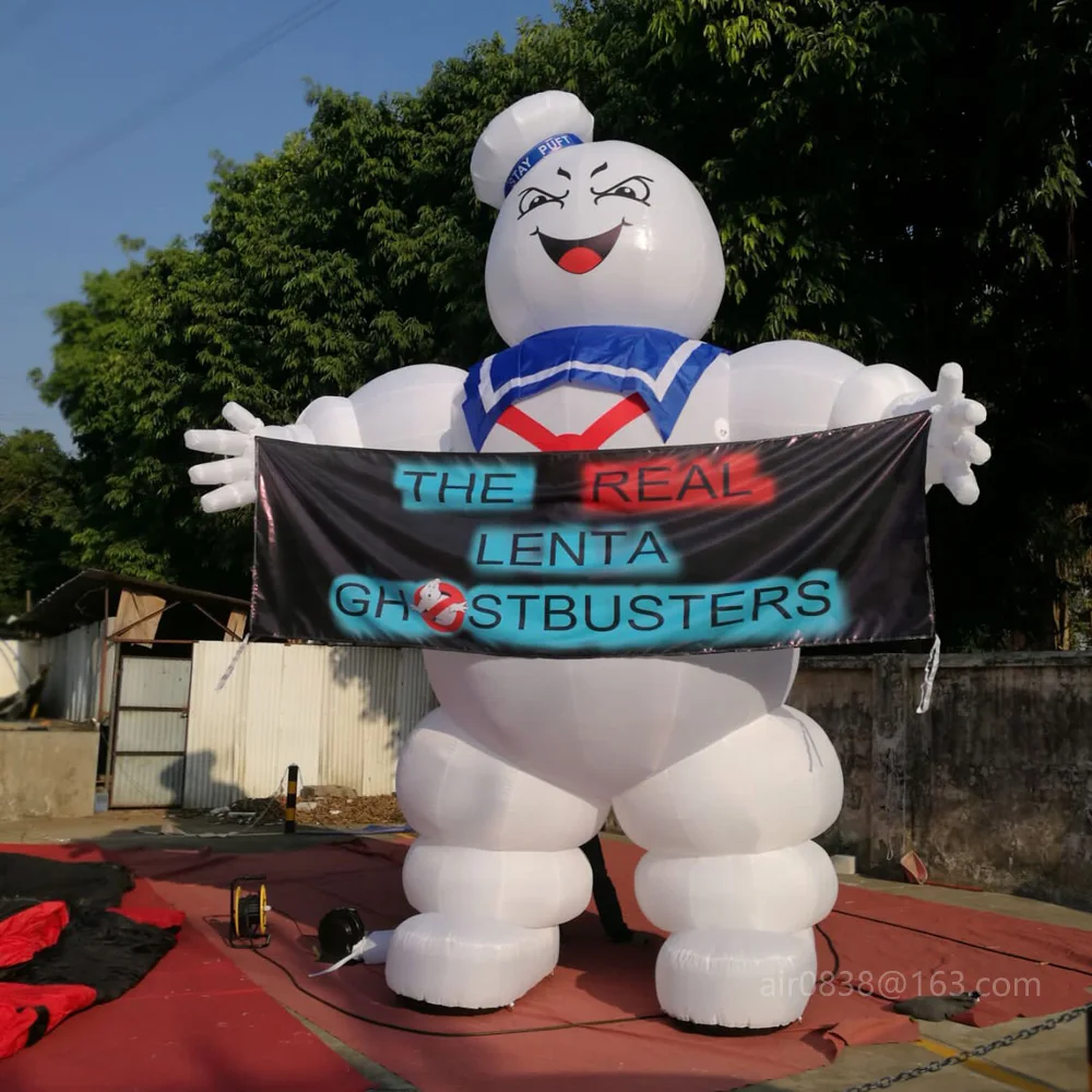 High Quality Giant Inflatable Stay Puft Marshmallow Man With LED Lights & Banners For Halloween Decoration Outdoor Advertising