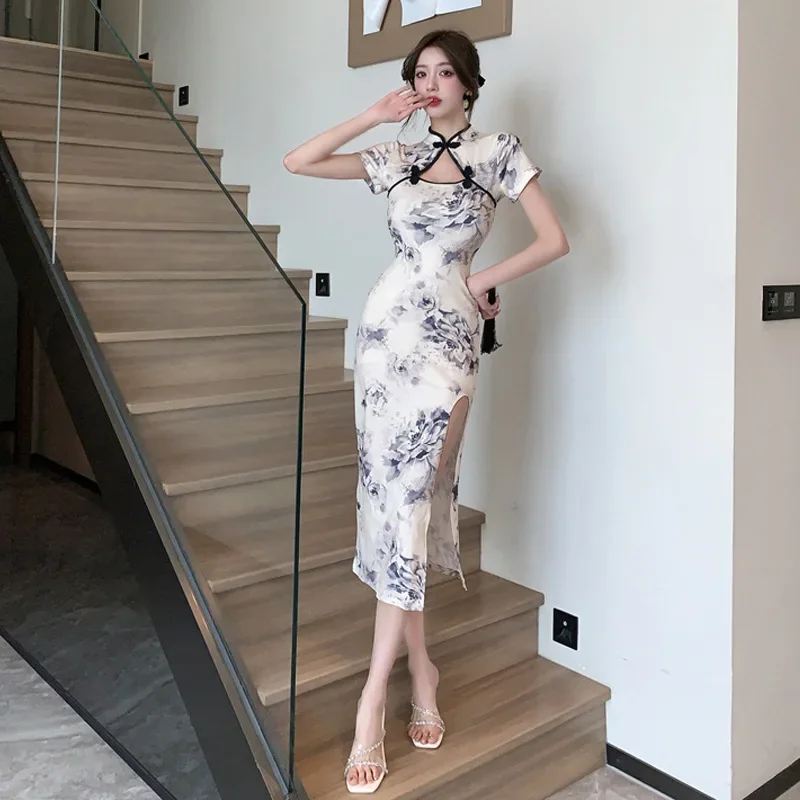فساتين تشيباو التقليدية الأنيقة الحديثة الرومانسية البسيطة المطبوعة شيونغسام صيف 2025 فساتين صينية للمرأة الصغيرة المحسنة #3