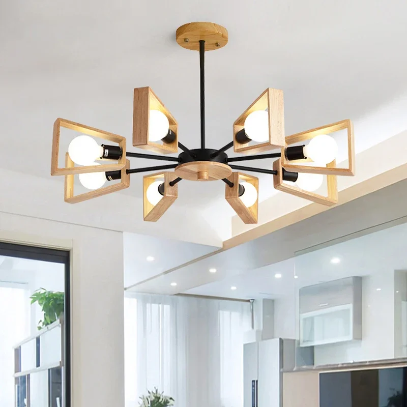 

Black White Modern Ceiling Chandelier Lamp 3/5/6/8 Lights E27 Windmill LED Nordic Wooden Hanging Light for Living Room Bedroom