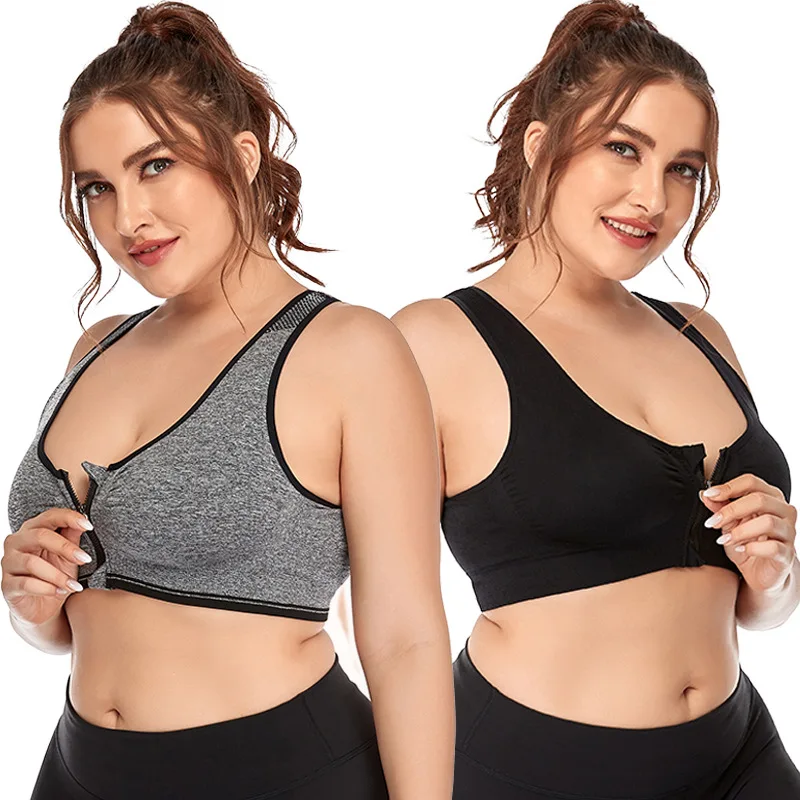 M-6XL For 40-130kg Plus Size Women Bra Front Zipper Shockproof Running Yoga Underwear For Women without Steel Ring