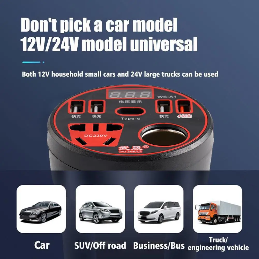 

1PC Car Power Inverter 24V 12v 220v 120W Led Display v 3 Ports inversor QC3.0 Lighter 12 Cigarette + v automotiva USB 220 f A2L9