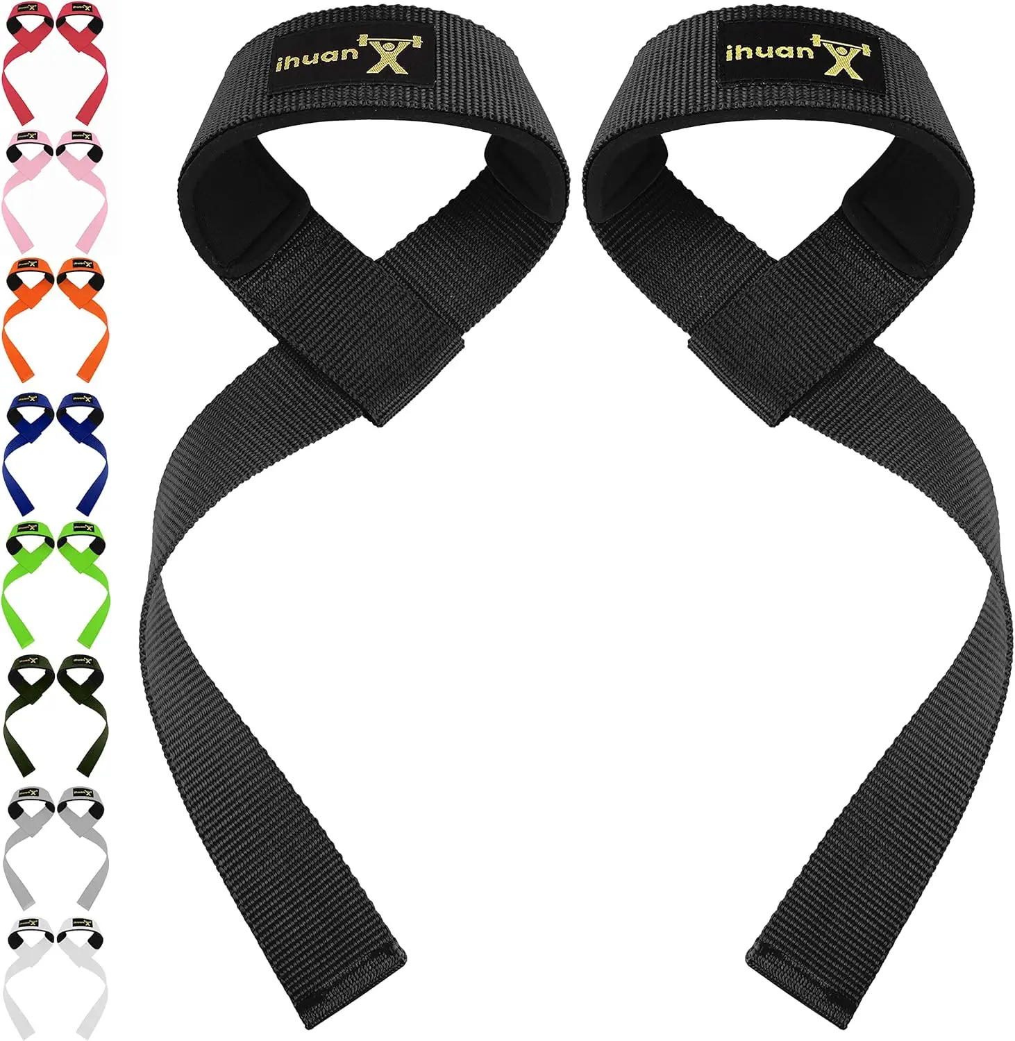 ihuan Wrist Straps for Weight Lifting - Lifting Straps for Weightlifting | Gym Wrist Wraps with Extra Hand Grips Support for Str
