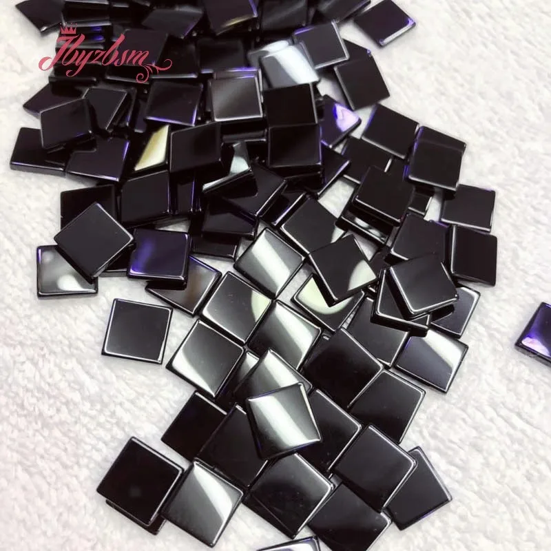 Natural Black Agate Square Double Plane CAB Cabochon Flatback Dome Undrilled Stone Beads For DIY Earring Ring Jewelry Making 5pc - view 2