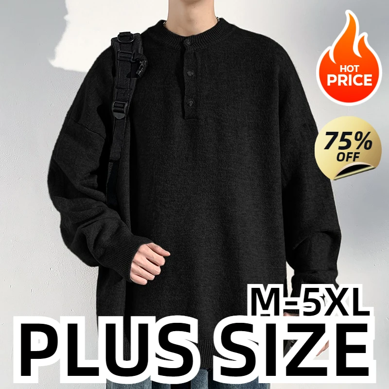 

Plus Size Men's Autumn Winter Style Trendy Long Sleeve Sweatshirt Korean Version Loose Fit Simple Pullover Stand Collar Top