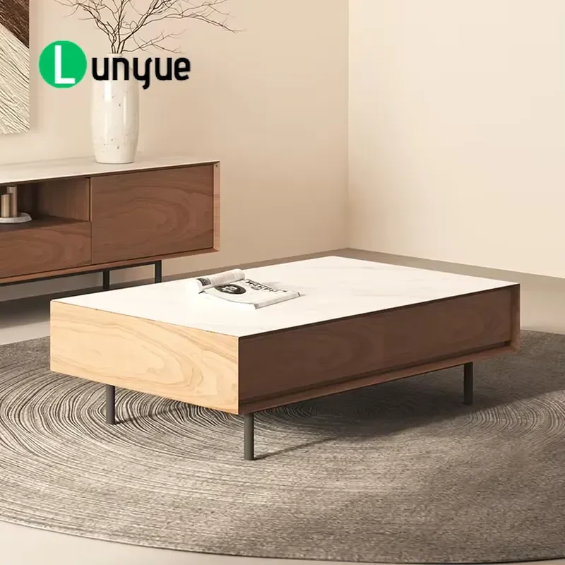 Modern Retractable Solid Wood Walnut Square Coffee Table with Large Storage Space for Living Room Furniture Durable Design