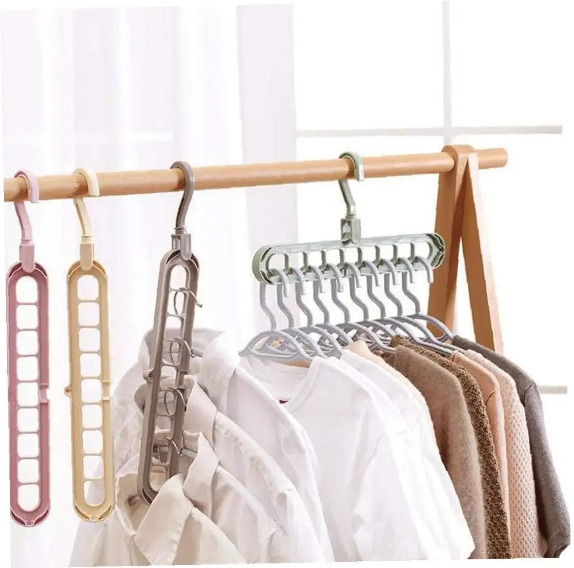 2PCS Multi-functional 9-hole Clothes Hanger Organizer Space Saving Folding Magic Hanger Drying Rack Scarf Clothes Storage Supply